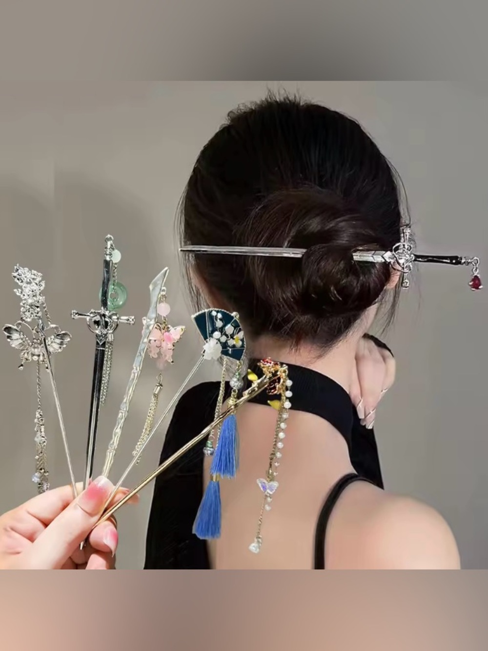 Silver Metal Hair Stick with Tassel and Charm - Elegant Women’s Hair Accessory